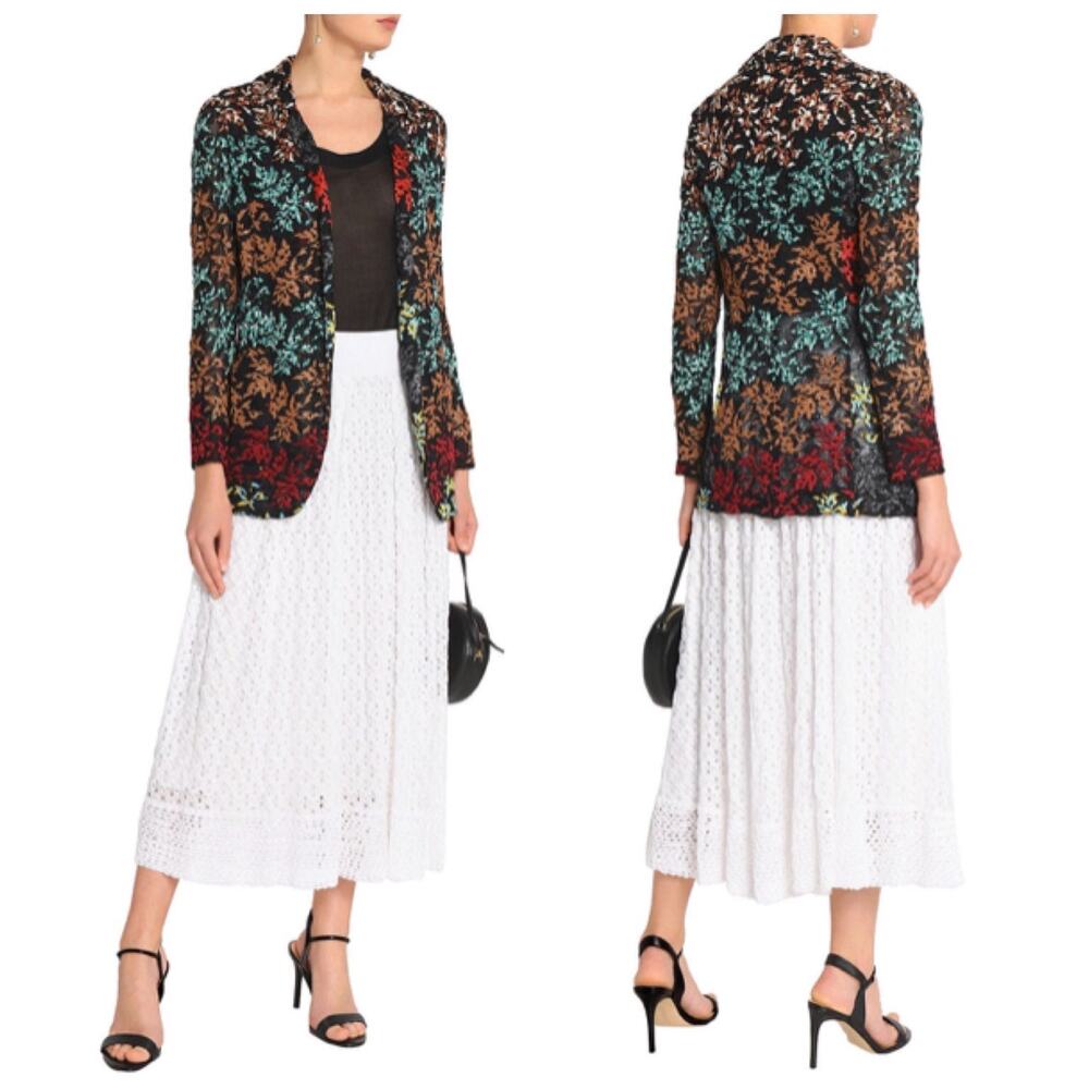 NEW $3150 Missoni Orange Label Metallic Embroidered Leaf Print Crochet Jacket